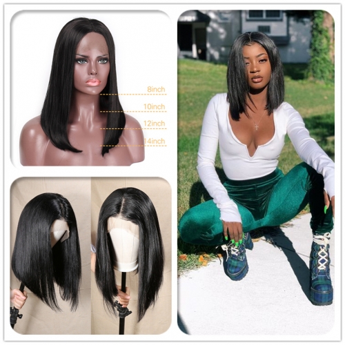 FashionPlus Short Lace Front Glueless Straight Brazilian Hair Bob Wigs with Pre Plucked Baby Hair 