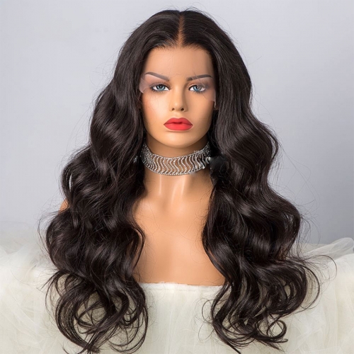 FashionPlus Hair Hight Density Body Wave Peruvian Hair Full Lace Wigs  Pre Plucked with bleached knots
