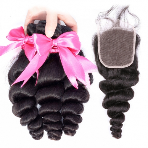 FashionPlus  9A Cheap Loose Wave Peruvian Hair 3 Bundle Hair Deals with Closure