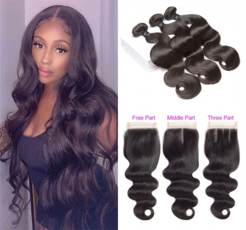FashionPlus Good Quality Body Wave Virgin Hair Weave 3 Bundles With Lace Closure 100% Soft Unprocessed Virgin Malaysian Hair