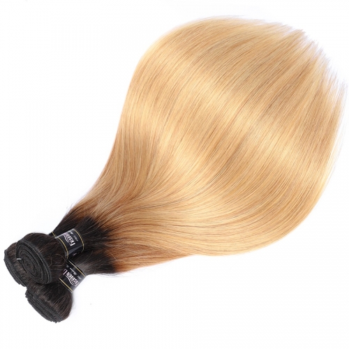 Fashionplus Hair 9A Grade 3 Bundles Brazilian Ombre Straight Human Hair Tone T1B/27 Ombre Hair Weave