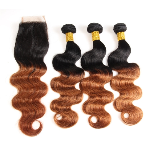 FashionPlus Good Cheap 9A 1b/30 Hair Color Brazilian Body Wave 3 Bundles With Closure 4×4 Hd Swiss Lace