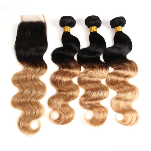 FashionPlus Good Cheap 9A 1B/27 Hair Color Brazilian Body Wave 3 Bundles With Closure 4×4 Hd Swiss Lace