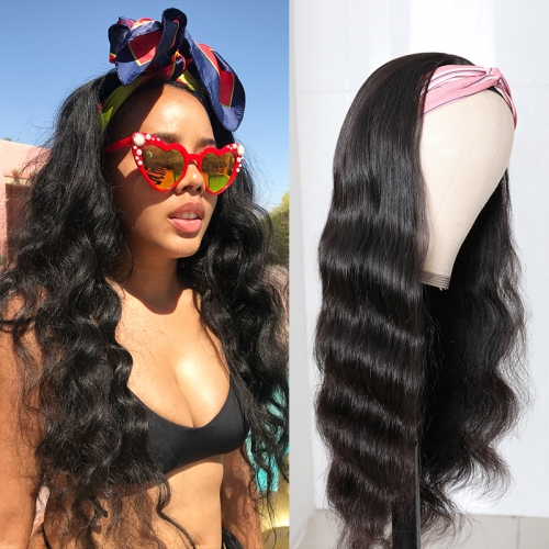 FashionPlus High-Quality Brazilian Human Hair Headband Wigs 150% Density, Body Wave Hair Glueless None Lace Wigs Natural Color Random Gift Headband