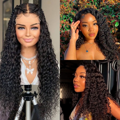 FashionPlus Water Wave  Virgin Brazilian Hair 13*4 Lace Front Wigs With Baby Hair Wet And Wavy