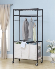 New Bronze 2-Tier Rolling Clothing Garment Rack Shelving Wire Shelf Dress G72