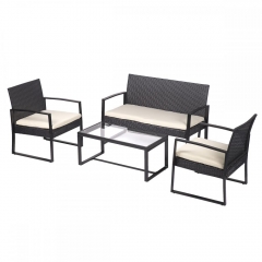 4 PCS Outdoor Patio Sofa Set Sectional Furniture PE Wicker Rattan Deck 40 Black