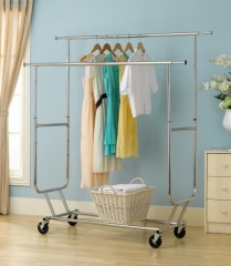 Commercial Grade Collapsible Clothing Rolling Double Garment Rack Hanger R02D