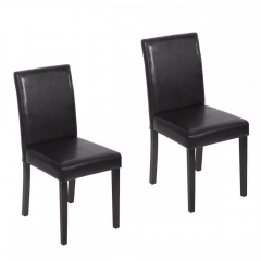 Set of 2 Black Leather Contemporary Elegant Design Dining Chairs Home Room U42