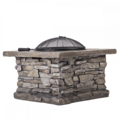 29" Outdoor Patio Firepit w/ Matte Steel Fire Bowl Stone Base Spark Screen 19R