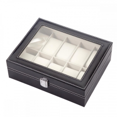 Watch Box Leather Display Case 10 Grid Jewelry Collection Storage Holder 1010
