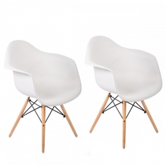 Set of 2 Modern Molded Plastic Dining Arm Side Chairs Wood Legs White New 262