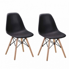 Set of 2 Mid Century Modern Style Plastic Dining Side Chair Wood Legs White/Black 280