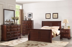 Bedroom Set Featuring French Style Sleigh Platform Bed and Matching Case Goods