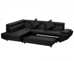 Contemporary Sectional Modern Sofa Bed - Black with Functional Armrest / Back L