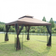 12'X 10' Outdoor Gazebo Steel frame Vented Gazebo w/ Netting Brown N34