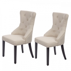 New Set of 2 Beige Elegant Fabric Upholstered Dining Side Chairs w/ Nailhead 4O