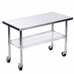 24"x48" Stainless Steel Kitchen Work Table w/ Wire Lower Shelf and Wheels 24W