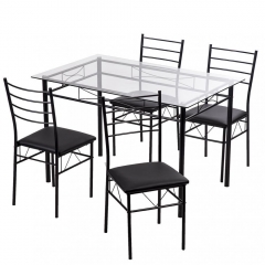 5 Pcs Dining Table Set w/4 Chairs Glass Metal Kitchen Breakfast Furniture G32