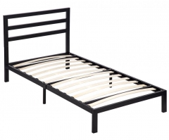 Metal Bed Frame Mattress Foundation Wooden Slat Support with Headboard 930T