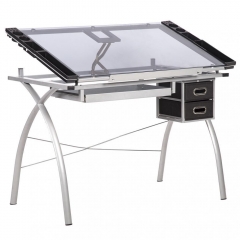 Drawing Desk Station Tempered Glass Adjustable Drafting Table W/ Drawers T1915