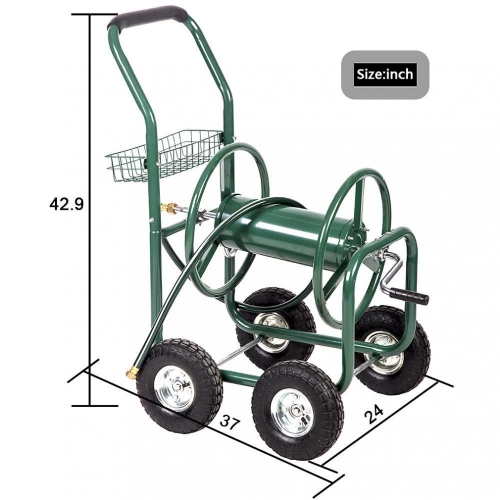 Heavy Duty Garden Water Hose Reel Cart Outdoor Yard Planting w/ Basket