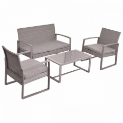 4 PCS Outdoor Patio Sofa Set Sectional Furniture PE Wicker Rattan Deck Couch LS1