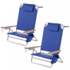 New Set Of 2 Modern Design Beach Contemporary Camping Chair With Bamboo Armrest