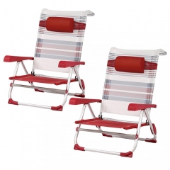 New 7 Position Classic Lay Flat Beach Chair, Folding Chair, Camping Chair, Set Of 2