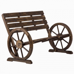 New Wooden Wagon Wheel Bench Garden Loveseat Rustic Outdoor Park Furniture