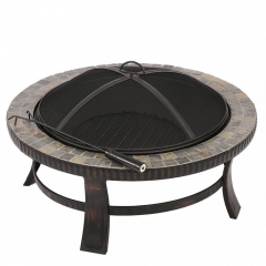 New 34-Inch Natural Stone Fire Pit with Copper Accents Garden Backyard Firepit