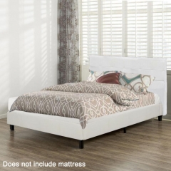 New Platform Bed Frame Upholstered White Leather Slats Headboard Bedroom Queen