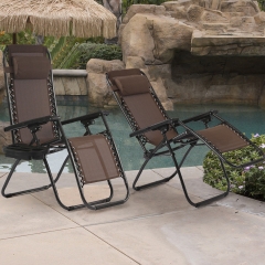 New Set of 2 Zero Gravity Chairs Reclining Folding Chairs Yard Bench with Holder