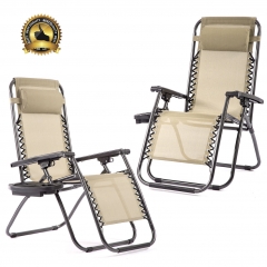 Set of 2 Zero Gravity Chairs Patio Reclining Folding Chairs w/ Pillow Cup Holder