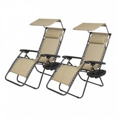 New 2 PCS Zero Gravity Chair Lounge Patio Chairs with canopy Cup Holder