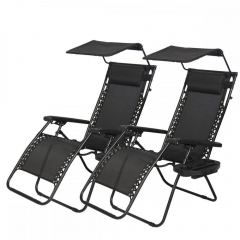 New 2 PCS Zero Gravity Chair Lounge Patio Chairs with canopy Cup Holder