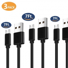 Micro USB Cable, 3Pack 7FT USB 2.0 Male A to Micro B Lightning Cable Charging
