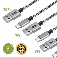 Micro USB Android Cable,Fast Charger Durable Nylon Braided (3pack,3FT+7FT+10FT)