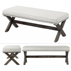 Ottoman Bench Storage Accent Arm Dining Room Bench with Linen Fabric Upholstered