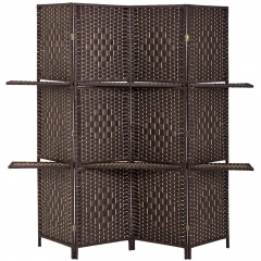 Room Divider 4 Panel Room Screen Divider Wooden Screen Folding Portable Partition Screen Screen Wood with Removable Storage Shelves Brown