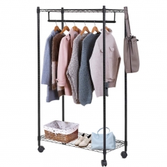 BestMassage Heavy Duty Clothes Rack Hanging Rod Garment Rack Wheels Hanging Clothing Rack Top Bottom Shelves Rolling Metal Height Adjustable Rack