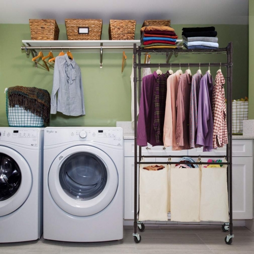 Laundry sorter with online clothes rack