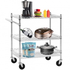 Heavy Duty Utility Cart Wire 3 Tier Rolling Cart Organizer NSF Kitchen Cart on Wheels Metal Serving Cart Commercial Grade with Wire Shelving Liners
