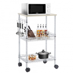 Heavy Duty Utility Cart Wire 3 Tier Rolling Cart Organizer NSF Kitchen Cart on Wheels Metal Microwave Cart Large with Wire Shelving and Microwave