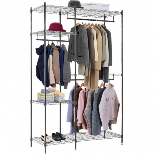 Hanging Closet Organizer and Storage Heavy Duty Clothes Rack Sturdy 3 Rod  Garment Rack Large with Wire Shelving Height Adjustable Commercial  Grade,Wire Shelving