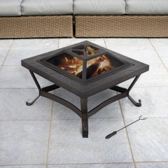 Outdoor Fire Pit Square FirePit Metal Fire Bowl Fireplace Backyard Patio Garden