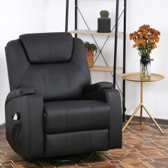 Recliner Chair Reclining Sofa PU Leather Power Recliner Electric Massage Chair with 360 Degree Swivel Remote Control 6 Point Vibration Modes