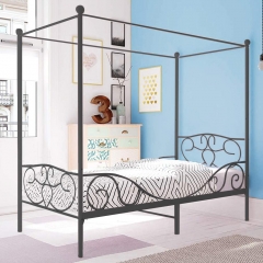 Canopy Bed Frame Twin Mattress Foundation Platform Bed Heavy Duty Black No Box Spring Needed