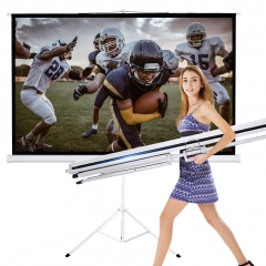 Roll over image to zoom in          TV Projector Screen with Stand 100 Inch 16:9 HD Foldable Tripod Movie Screen for Home Theater Cinema Wed