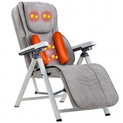 Massage Chair Back Massager Shiatsu Kneading Heat Function Adjustable Folding Portable Seat Vibration Seat Massager for Home Office,Grey